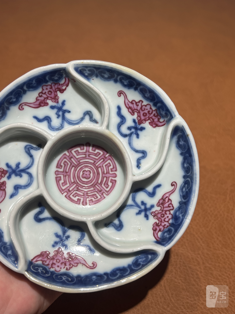清乾隆 青花胭脂红釉格洗 - 图4